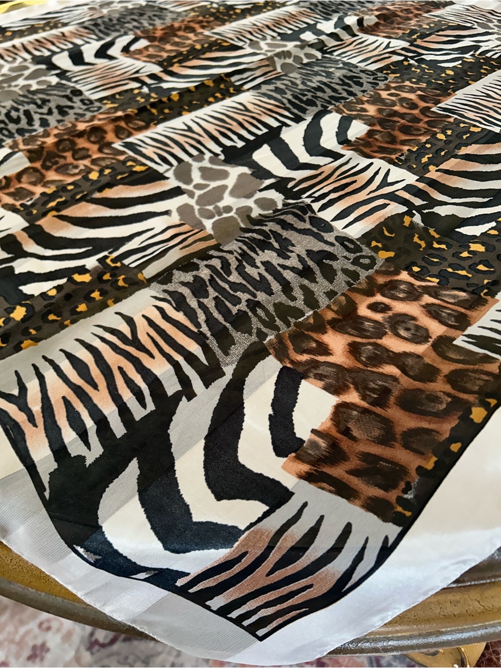 Black White Brown Animal Print 🧣 scarf 40“ x 40“ made in Korea